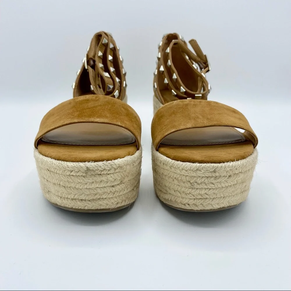 Marc Fisher Light Brown Suede Jazlyn Studded Ankle Strap Espadrille Sandal